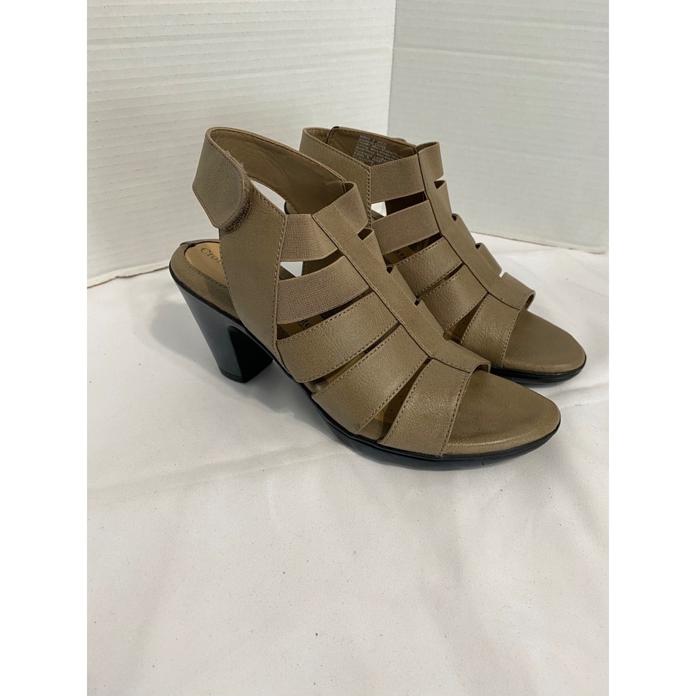 Croft & Barrow Heeled Sandals Womens 8 Taupe Excellent Ortholite Strappy Block